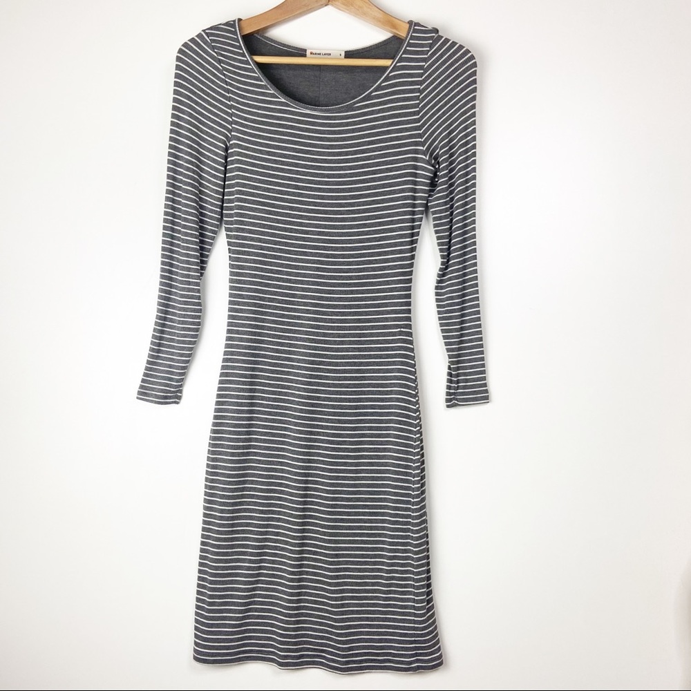 Marine Layer Gray and White Striped Long Sleeve Dress